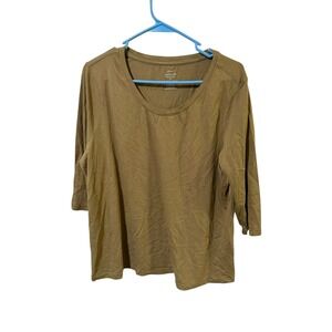CJ Banks Women's Plus Size 1X Olive‎ Green 3/4 Sleeve Everyday Fit Top